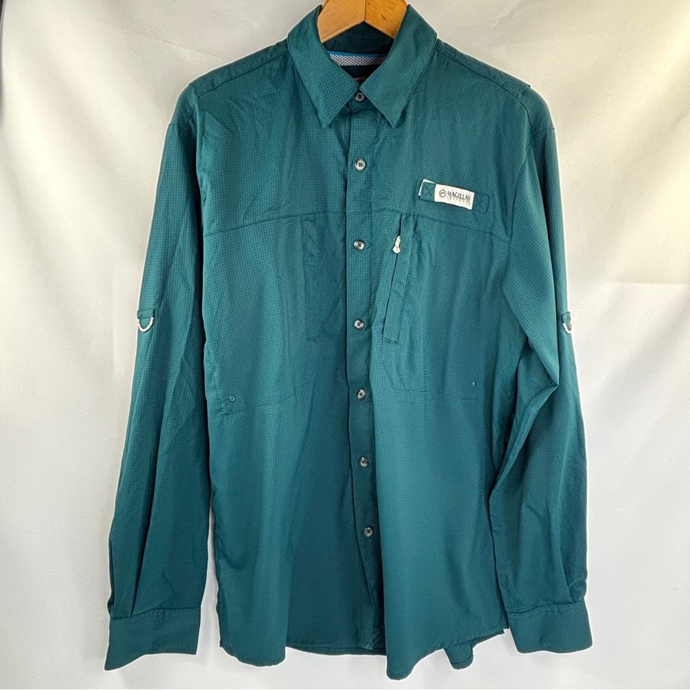 Magellan Fish Gear Dark Green Long Sleeve Men's Classic Fit Small Shirt